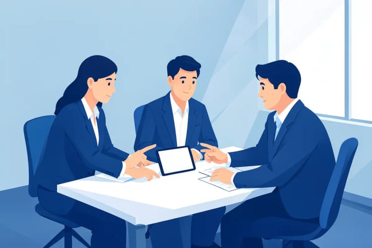 Pessoas em reunião de brainstorming em sala moderna.
