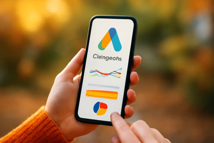 Como Funciona o Google Ads? Imagem de um smartphone exibindo a interface do Google Ads.