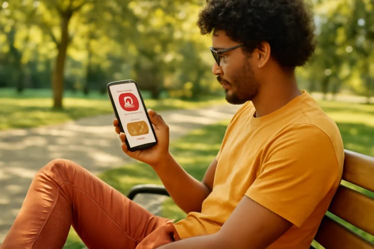Como fazer tráfego pago no Instagram gratuito: pessoa usando o celular em um parque.