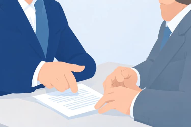 Advogado explicando um contrato para um cliente em um escritório.