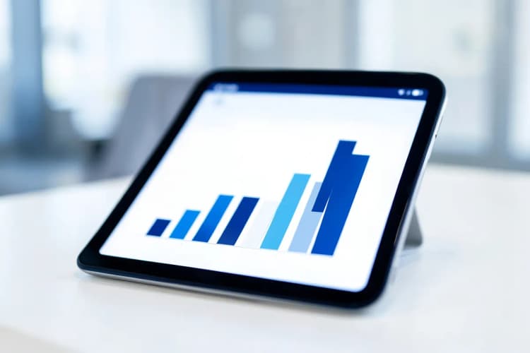 Gráfico de crescimento de clientes em um tablet