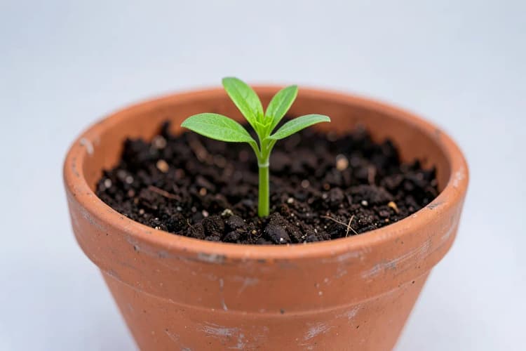 Planta crescendo em um vaso pequeno