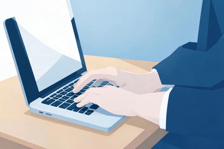 Pessoa trabalhando em um laptop em um escritório moderno