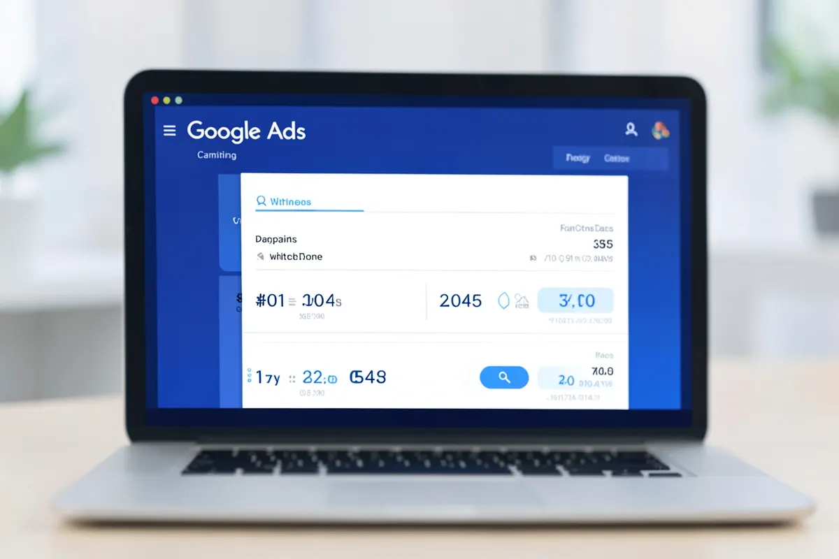 Close-up de um notebook exibindo a interface do Google Ads.