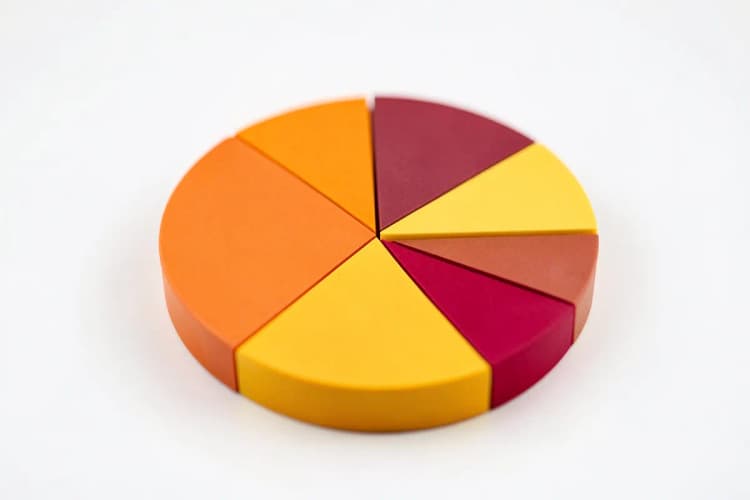 Um gráfico de pizza com várias fatias coloridas, sobre um fundo branco.