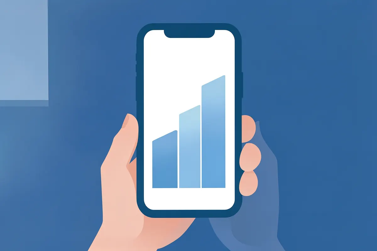 Gráfico de crescimento de seguidores em um celular.