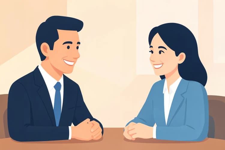 Advogado em uma reunião com um cliente sorrindo