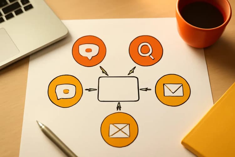 Diagrama de fluxo mostrando diferentes canais de tráfego online.