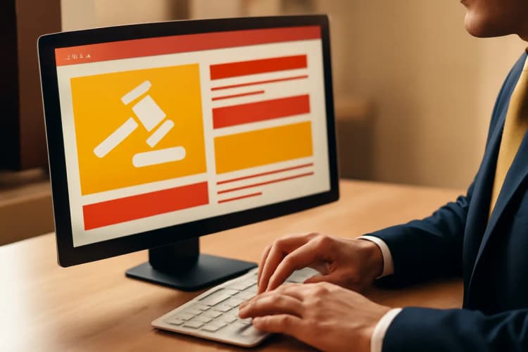 Advogado criando campanha de tráfego pago em um computador com interface de anúncios