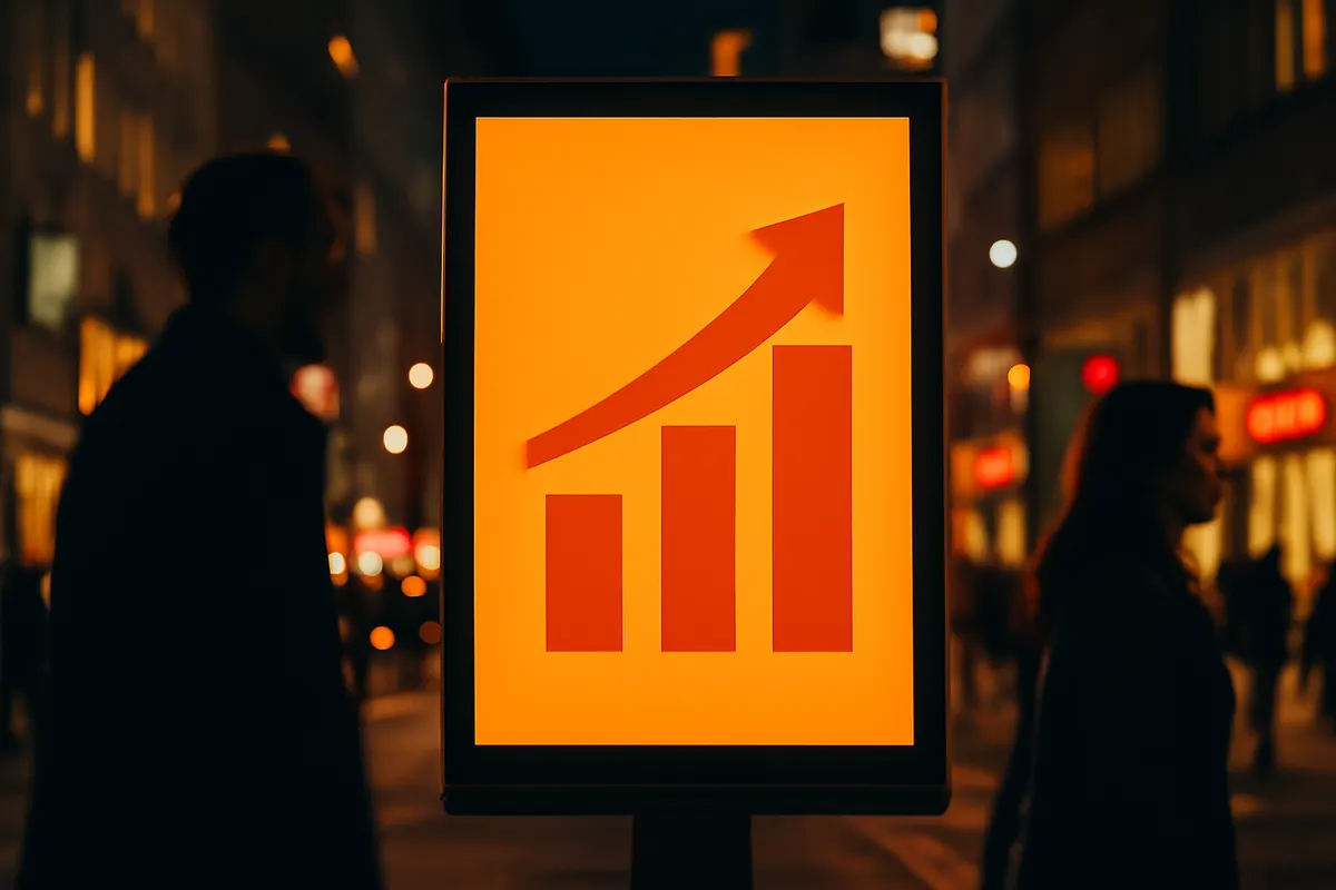 Benefícios da mídia paga com ícones de crescimento, alcance e retorno sobre investimento (ROI).