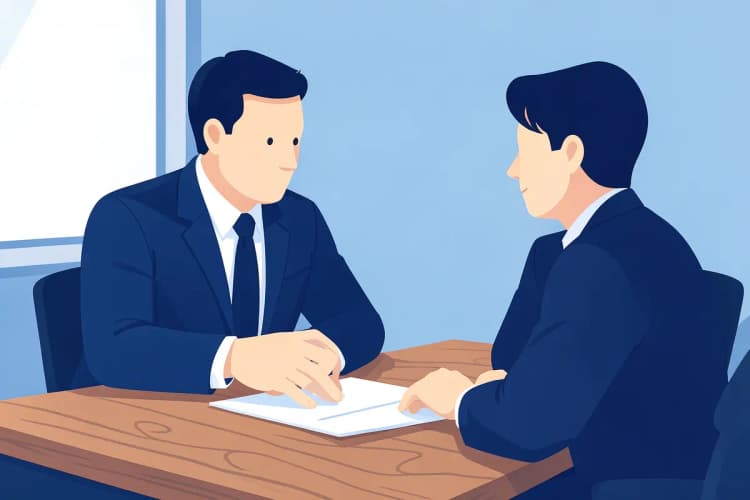 Advogado explicando um contrato para um cliente em uma mesa de escritório.