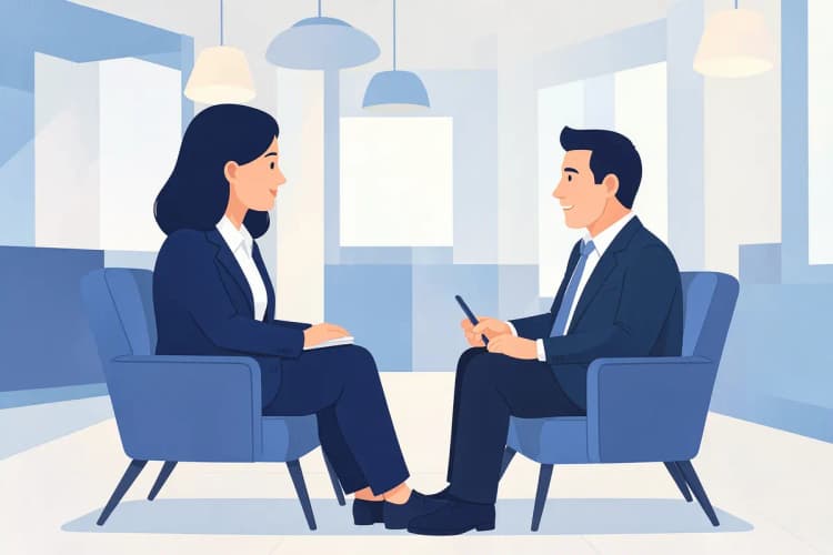 Advogado conversando com um cliente em um ambiente profissional