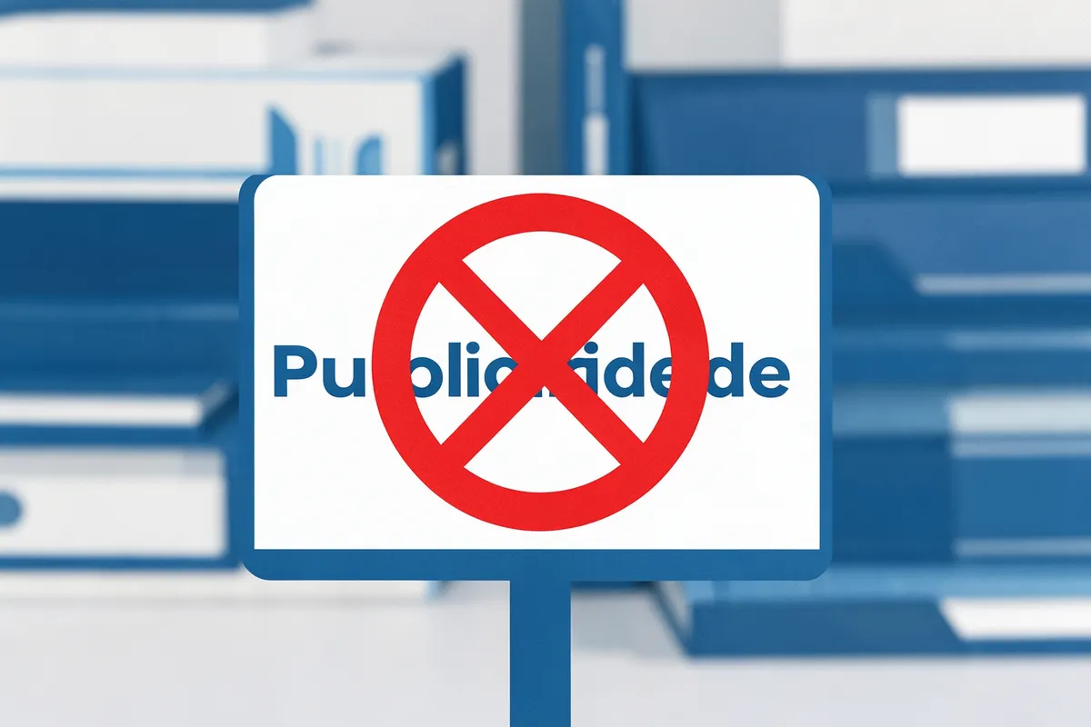 Placa de 'Publicidade' com um símbolo de proibido sobre ela