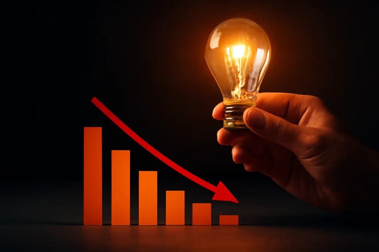 Mão segurando uma lâmpada acesa sobre um gráfico de tráfego pago, simbolizando ideias e insights