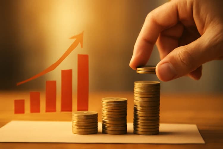 Gráfico de investimento em tráfego pago com moedas e setas ascendentes